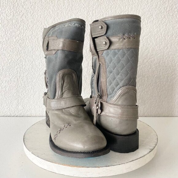 Lane boots Shoes - NEW Lane Womens Gray Quilted Mid-Calf Boots With Zipper & Buckle Accents Size 10